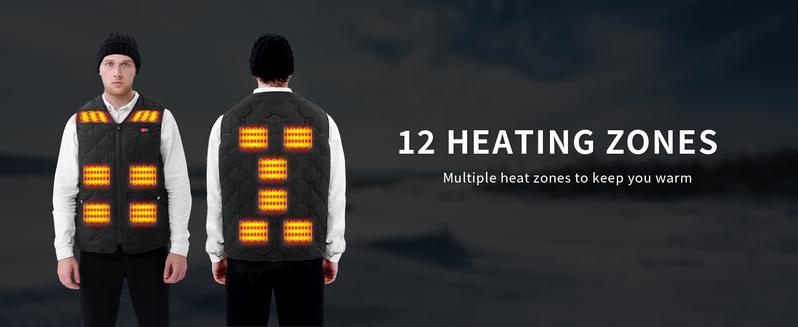 Valentine's Day gift, FathersDayGift,Christmas gift  Rrtizan Heated Vest for Men & Women, Lightweight with Battery Pack, Heated Jacket with 3 Settings & 12 Zones, Ideal for Winter Outdoor Hunting & Skiing, 0086-Black