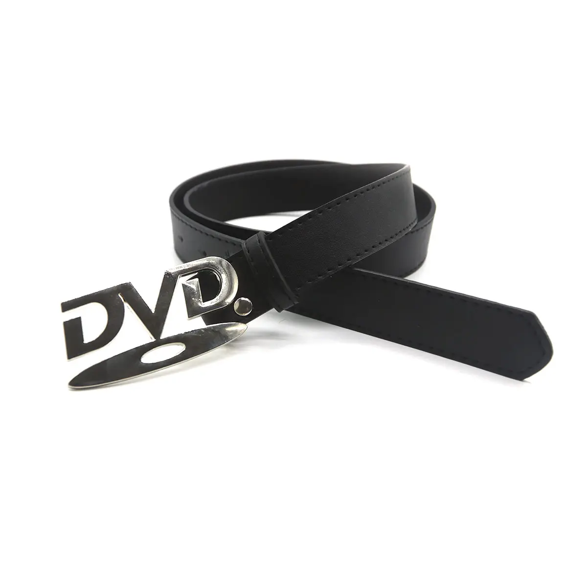 Women’s PU Leather Belt with Letter Buckle, Trendy Black Snap-On Waist Belt Fashionable Adjustable Decorative Belt for Jean
