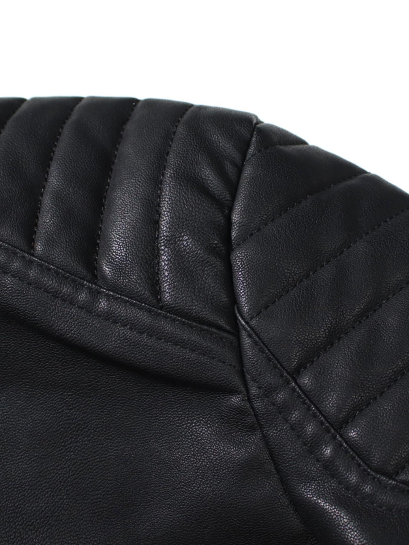 Men's Stand Collar Slim-Fit Faux Leather Motorcycle Jacket, Zip Closure, Long Sleeve, Casual Spring Fall Outerwear, Windproof PU Coat