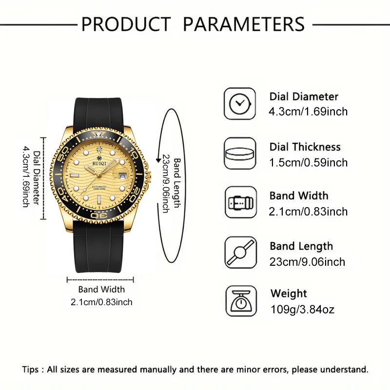 RUIQI Rotatable Dial Luminous Pointer Scale Mechanical Watch Men's Sports and Casual Watches