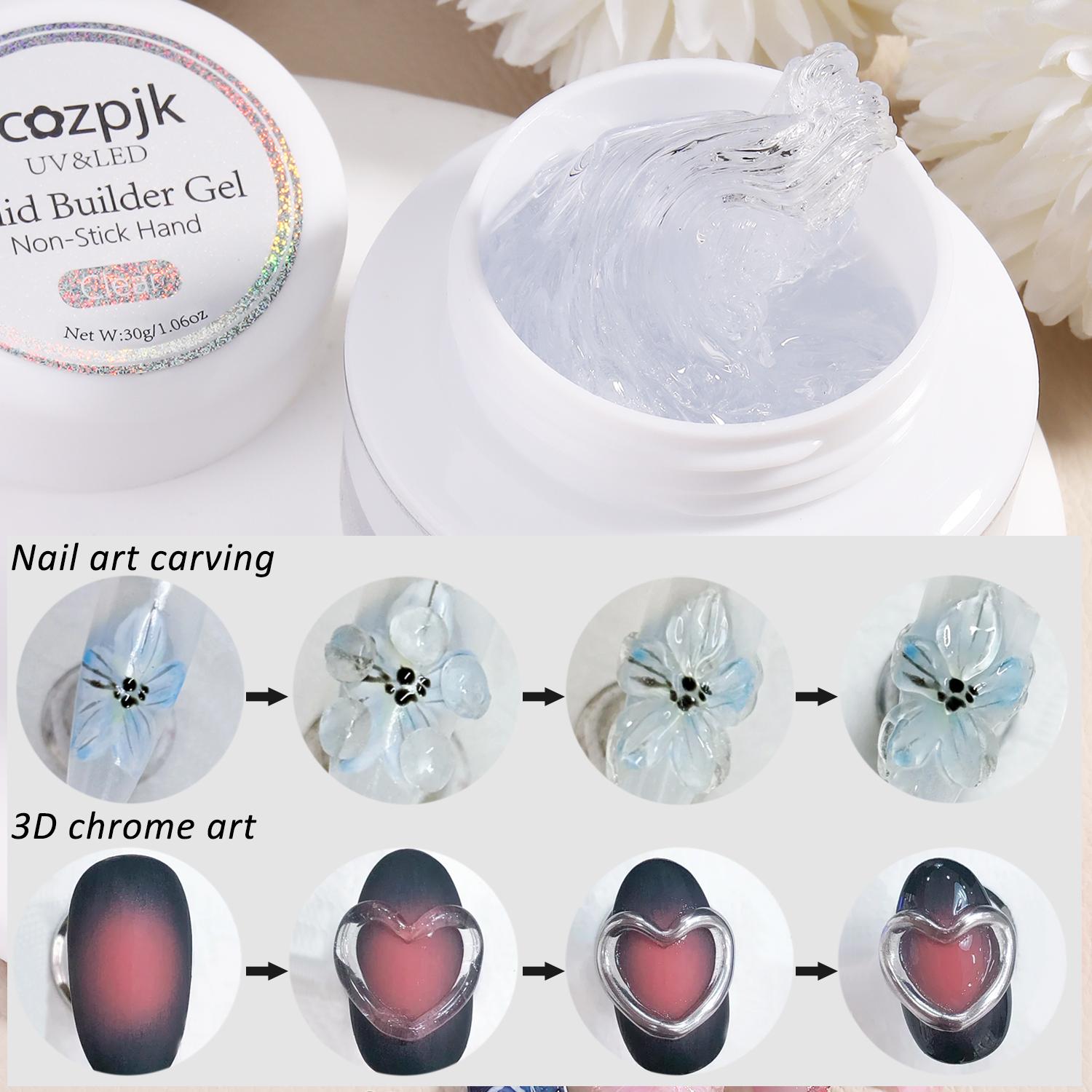 Fcozpjk 30g Solid Builder Gel For Nails and 15g Liner Gel Polish Clear Non-sticky Hard Gel for Nail with Silicone Carving Pen 3D Sculpting Gel Building Gel Nail Extension Gel Nail Salon Supplies