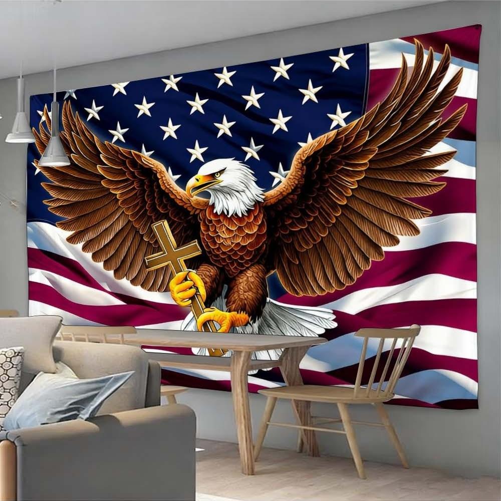 1PC Independence Day eagle tapestry wall decoration perfect for creating a patriotic home atmosphere ideal for bedrooms and living rooms enhances celebrations and gatherings vibrant stars and stripes design with majestic eagle suitable for uplifting home