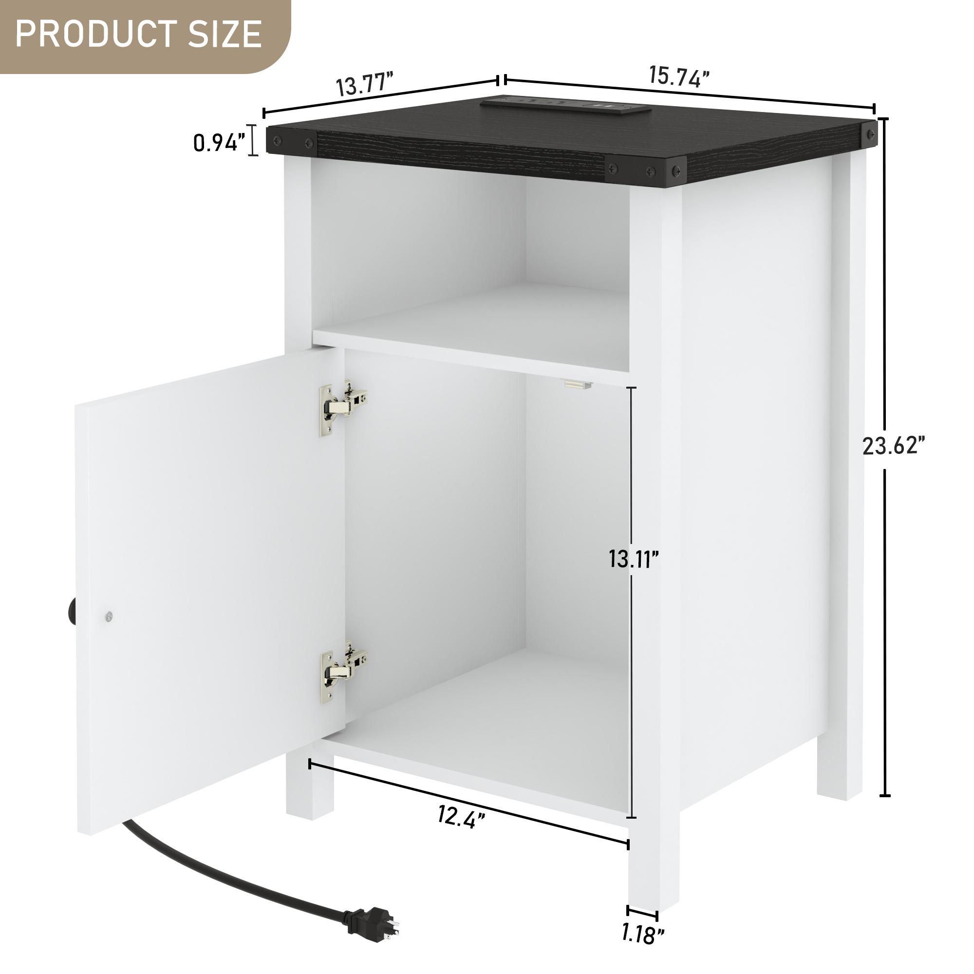 Farmhouse LED Nightstand Set of 2 with Charging Station, Rustic End Table with Barn Door & Storage Shelf, Bedside Table for Bedroom, Living Room, Grey/White/ Farmhouse LED Nightstand Set of 2 with Charging Station, Rustic End Table with Barn Door & Storage Shelf, Bedside Table for Bedroom, Living Room, Grey/White/