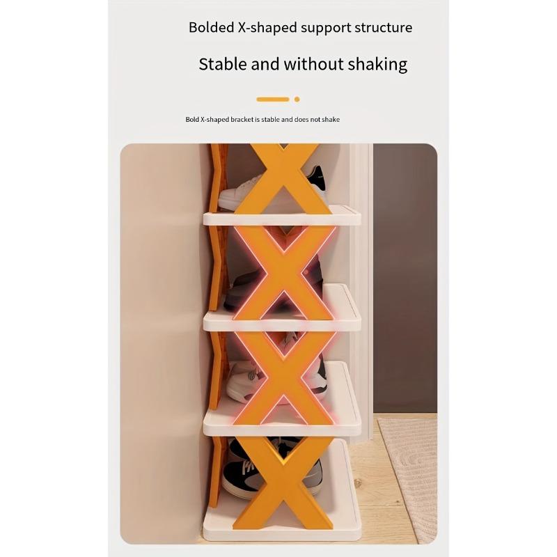 Nine-layer shoe rack. This space-saving vertical shoe rack can hold 9 pairs of shoes. Suitable for wardrobes, corridors, bathrooms, and dormitories. Plastic stackable shoe rack - a multi-functional storage rack for doorways, easy to assemble.