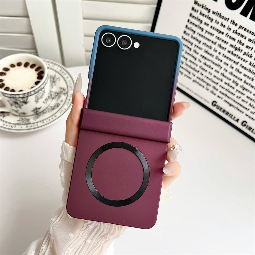 Gradient CD Pattern Phone Case for Samsung Galaxy Z Flip7/6/5/4/3, Wireless Charging Compatible, Hinge Protection, Anti-Slip Foldable Case