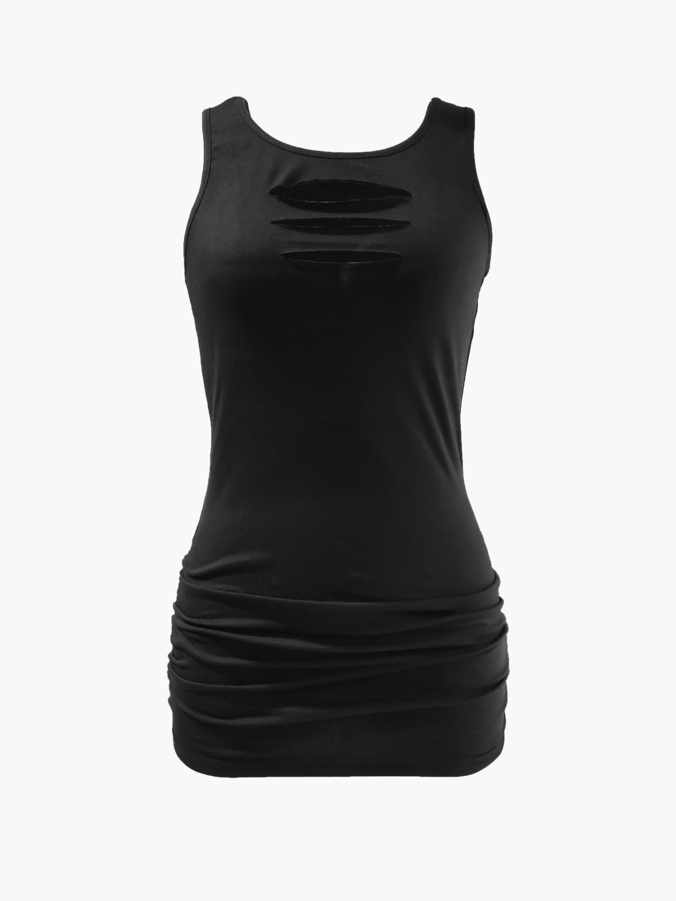 Women's Cut Out Sleeveless Tank Top with Ruched Sides, Soft Comfortable Fabric for Casual Daily Wear, Stylish and Versatile