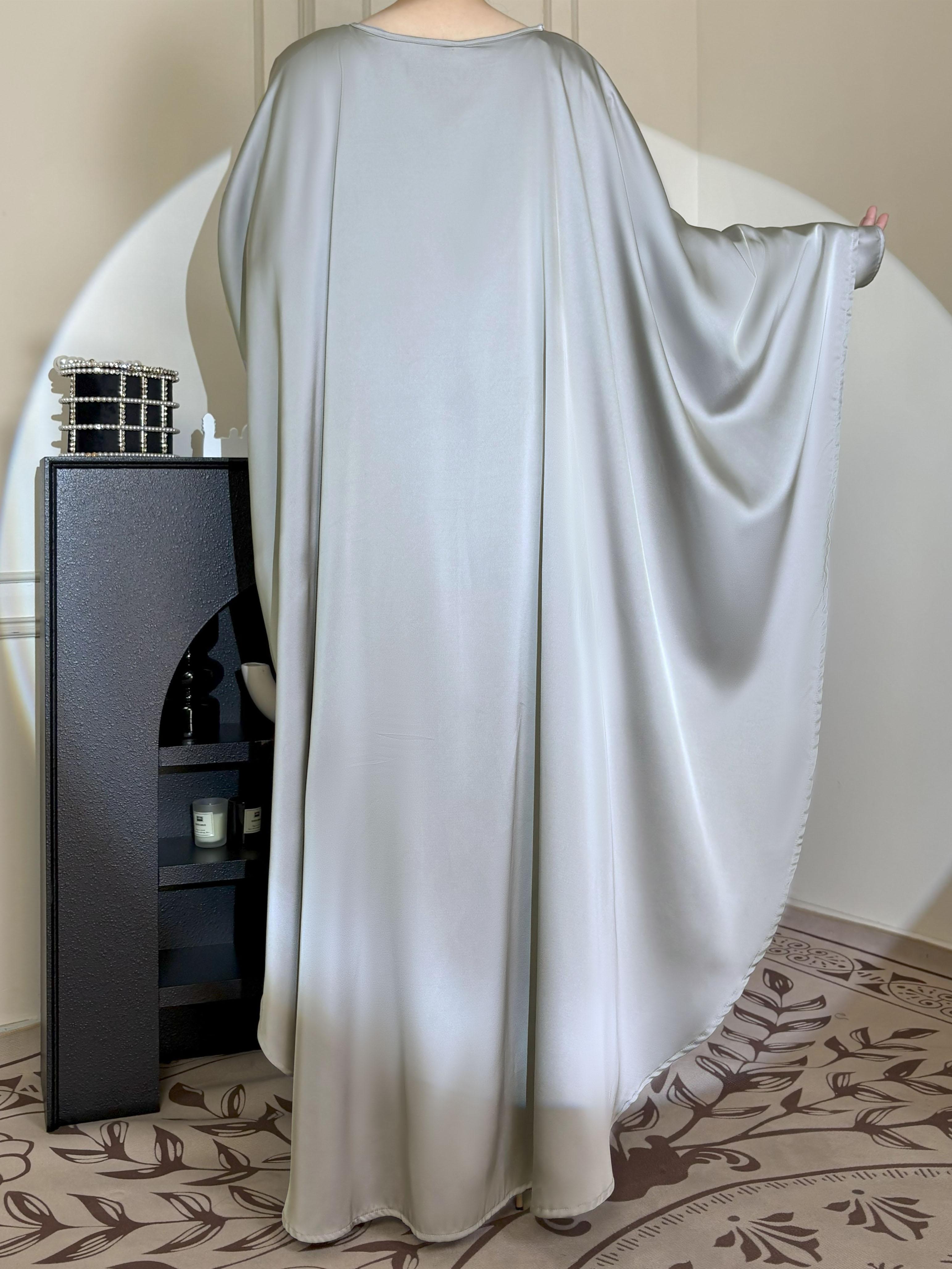 CL43 Satin cape elegant Muslim dress, Modest Party Open Butterfly Pearl rhinestone Abayas, For Evening Party/Wedding Guest/Anniversary,Unique design, luxurious texture,Fashionweek