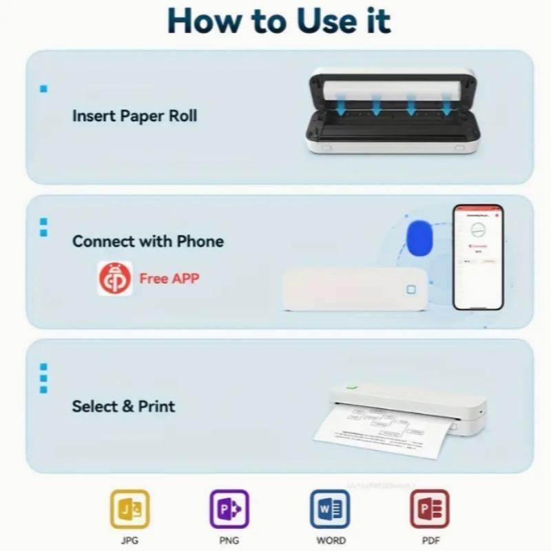 Christmas Gift, A4 Thermal Printer, Tattoo Paper Printer, Print Papers, Labels, Texts, Notebooks, Transfer Papers, Photos, Travel & Office Use, Portable Thermal Printer