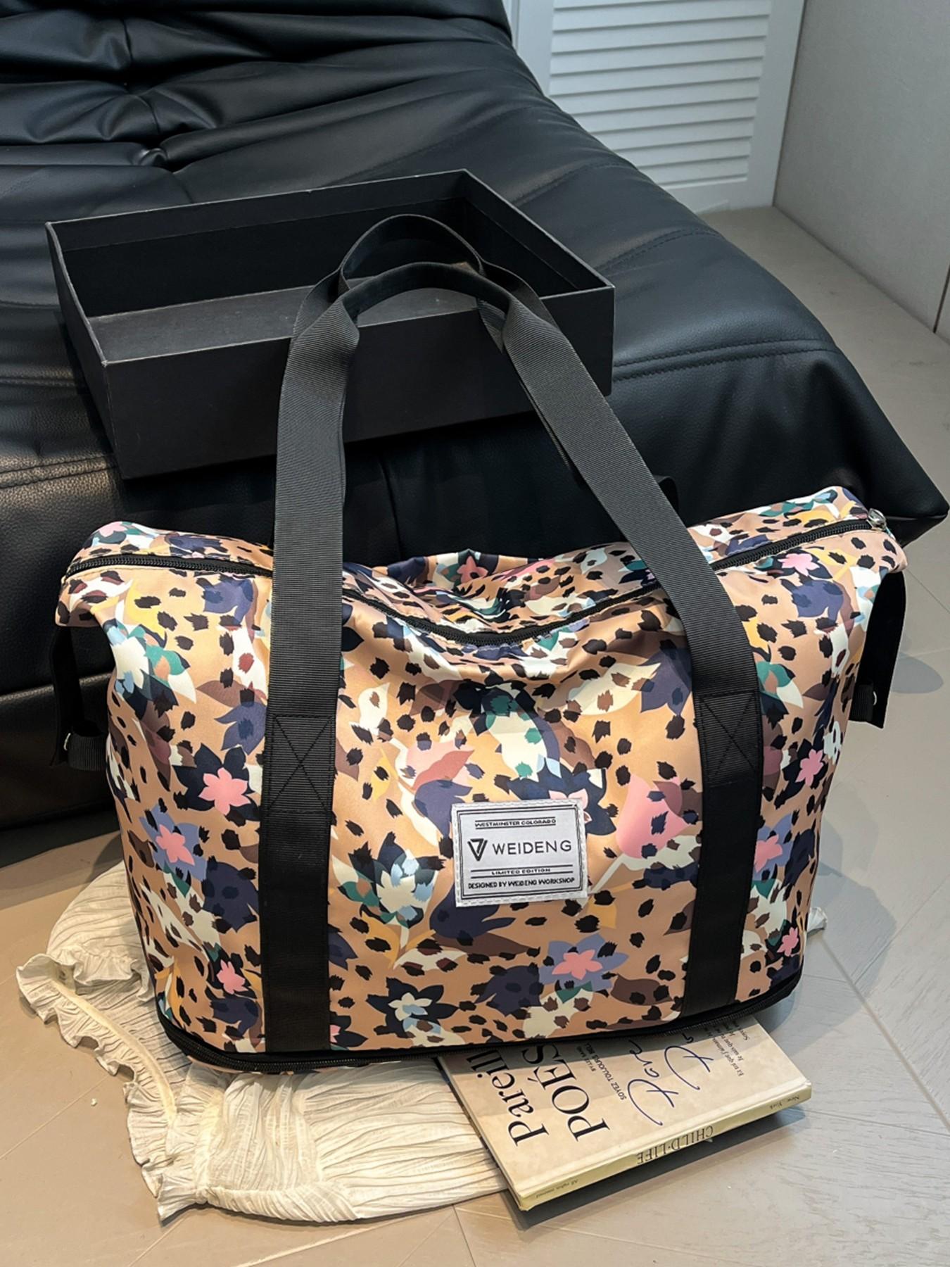 1pc  Simple floral versatile travel bag with new plant print design, large capacity layered storage, hand-held crossbody, fitness travel, commuting, business travel, lightweight travel bag