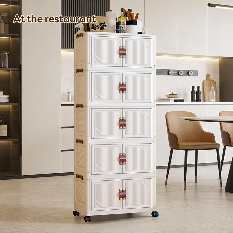 Modern Simple Style Plastic Storage Cabinet, 2-6 Layers, with Wheels, Easy to Clean, Dustproof, Ideal for Bedroom and Daily Use