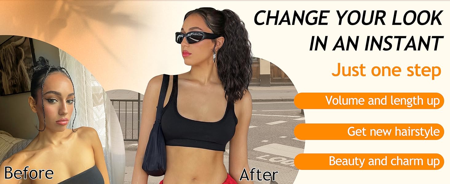 Fxmongyi Claw Clip Ponytail Extension 18" Curly Wavy Pony Tails Hair Extensions Layered Fluffy Clip on Synthetic Hairpieces for Women