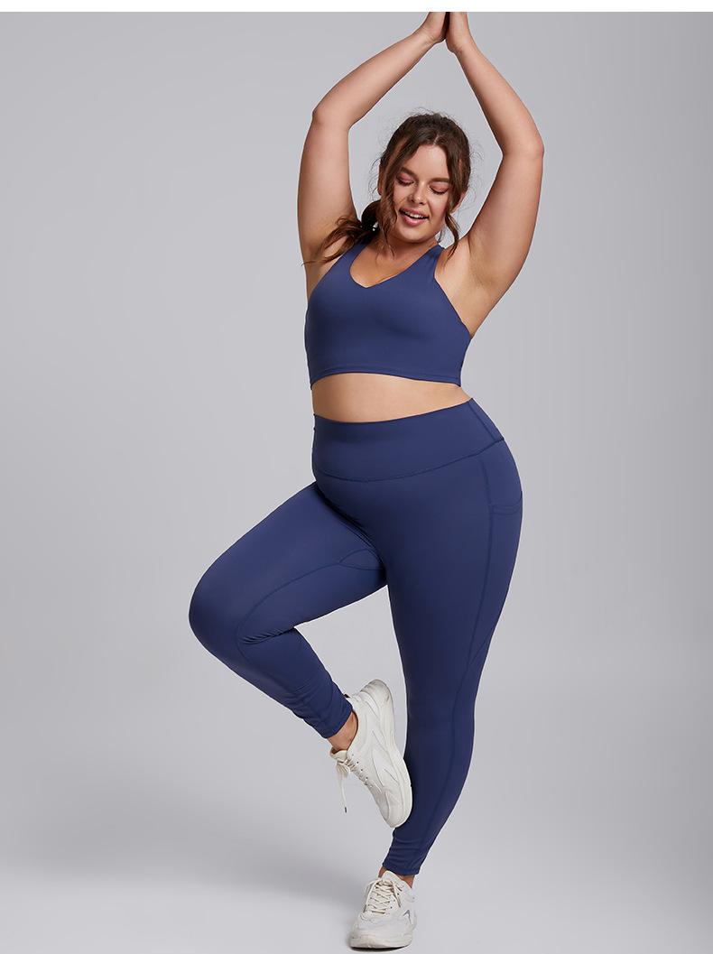 2026 Women's Plus Size 2 Piece Workout Set High Waisted Yoga Leggings with Pockets & Sports Bra