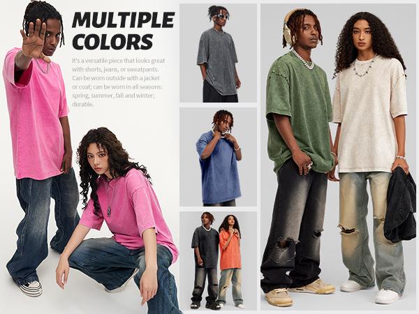 Gihuo 3 Pack Men Women Oversized T Shirts Vintage Tee Loose Fit Short Sleeve Casual Streetwear Baggy Washed Unisex Tops Beige Crewneck Machine Washable High-Quality Cotton Basic Menswear