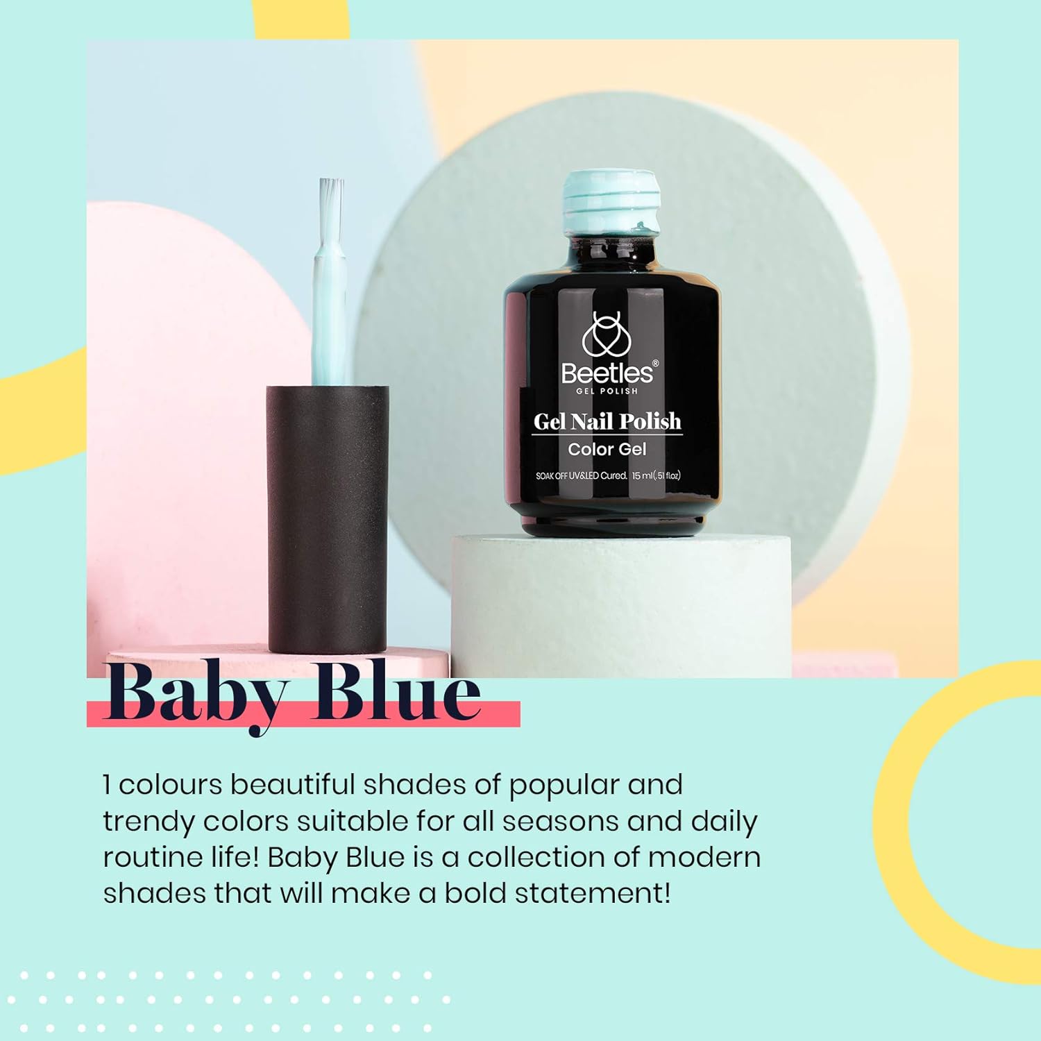 Beetles 15ML Gel Nail Polish, All-Season Solid Color Soak-Off UV LED Gel with Rich, Opaque Color for Smooth & Long-Lasting At-Home & Salon Manicures, Gift for DIY Nail Art Lovers and Women