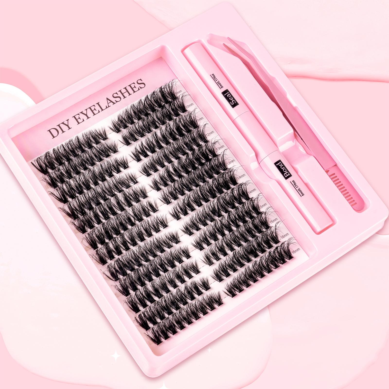 80D Eyelash Growth Kit, Independent Lashes with Dual Glue Tweezers, D Curl Mixed Lengths, Non-Toxic, Easy Application, Perfect for Home Makeup