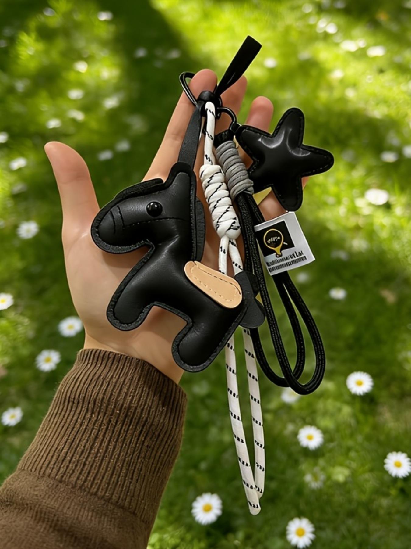 Year of the Horse Zodiac Pendant PU Leather Star & Horse-Shaped Keychain, Keychain for bags, Star Horse Bag Charm Key Chain Double Woven Rope Lanyard With Horse Charms Car Backpack Accessory Key Ring Decoration Valentine'S Day Gift