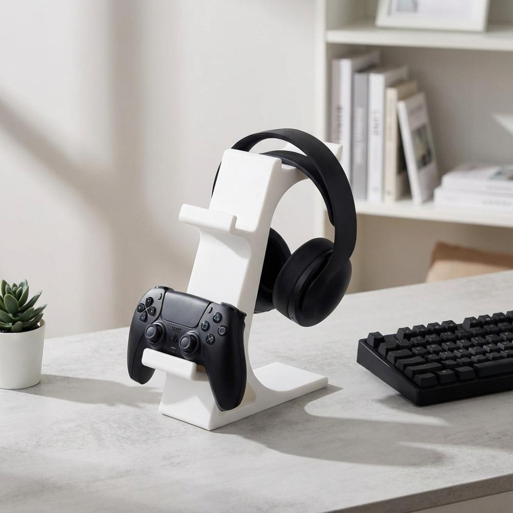 PS5, Xbox controller bracket & earphone holder, gamepad + earphone storage bracket, gamepad storage, durable plastic, space-saving, simple white and black, high-quality plastic.