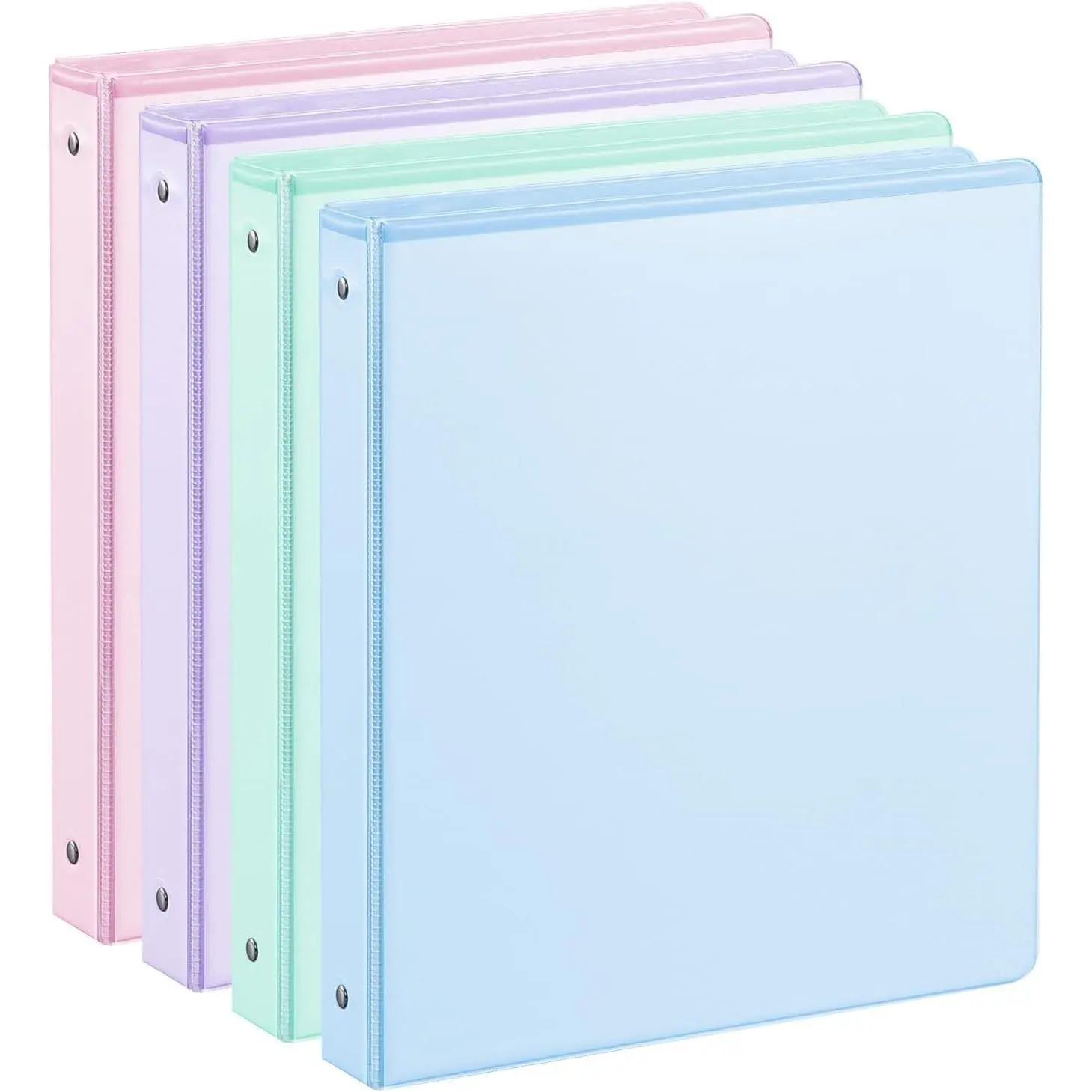 1 Inch 3 Ring Binder, Clear 1'' View Binders with 2 Pockets, Fits 8.5 x 11 Letter Size, Durable Polypropylene, Non-Stick & PVC-Free for School, Office & Home (Pastel Blue, Green, Purple and Pink)