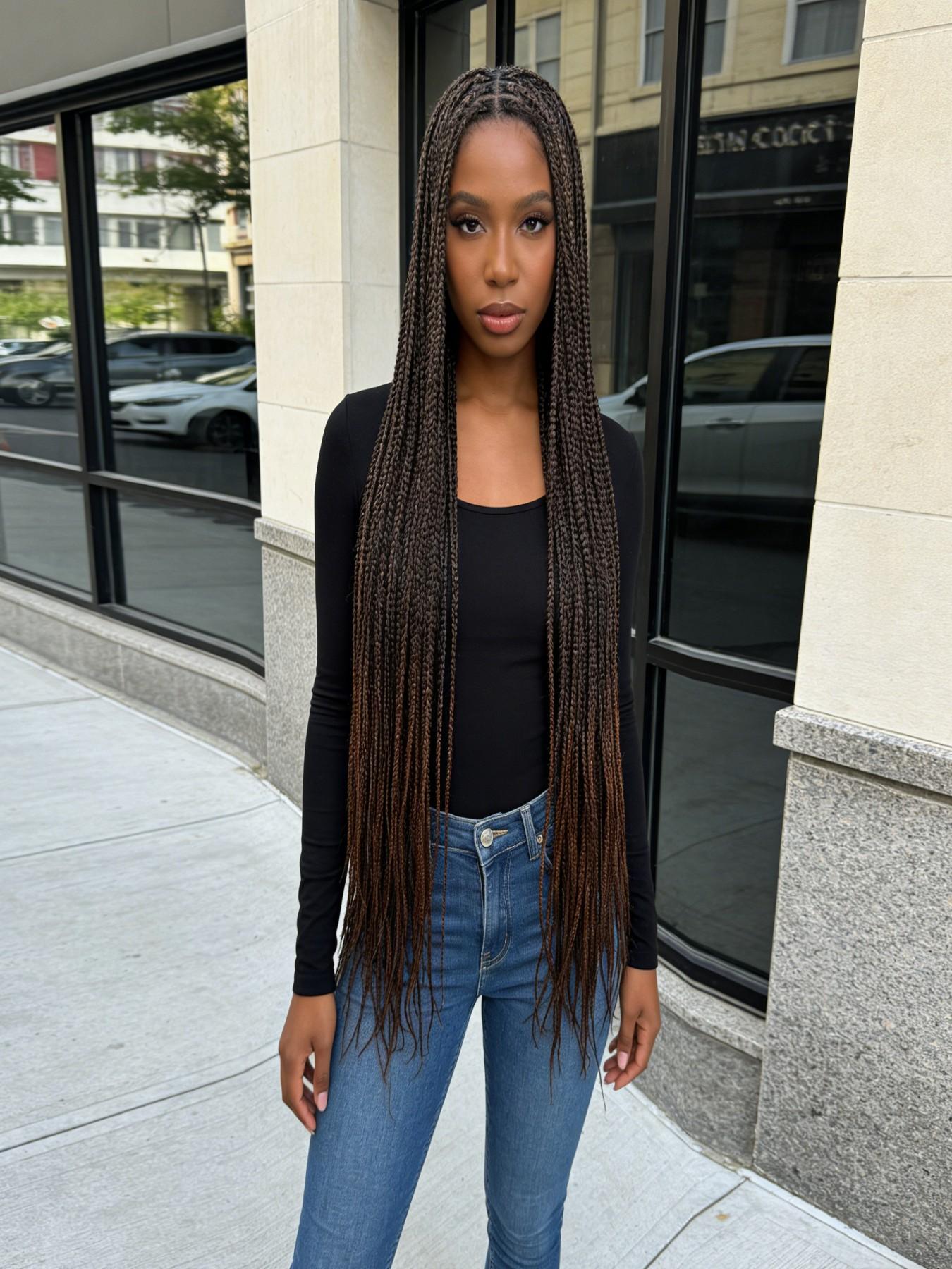36 Inch Full Lace Box Braided Wig for Women, Pre-Plucked Natural Hairline, Knotless Braids, Handmade Extra Long Cornrow Braids with Baby Hair