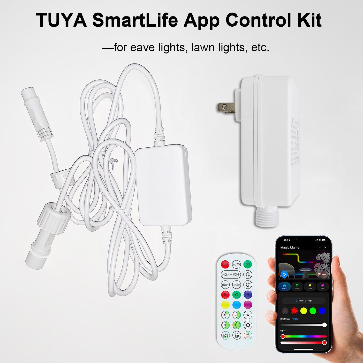 1 Set Of Smart Outdoor Eave Light Control Kit: US Standard Plug + Smart App Waterproof Controller with Remote. Weatherproof for Outdoor Use, Compatible with LED Strip Lights and String Lights, Plug-and-Play.