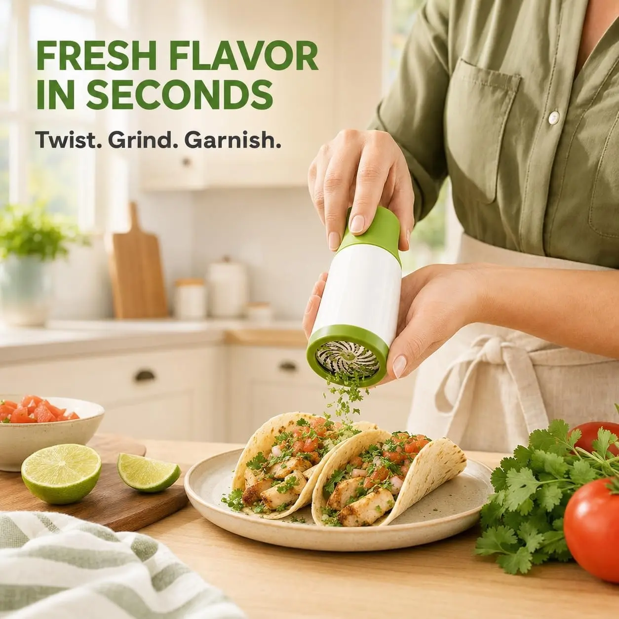 Manual Herb Chopper and Grinder, Stainless Steel Cutting Disc, Easy-To-Rotate Kitchen Tool, Ideal for Cilantro, Parsley, Fresh Herbs