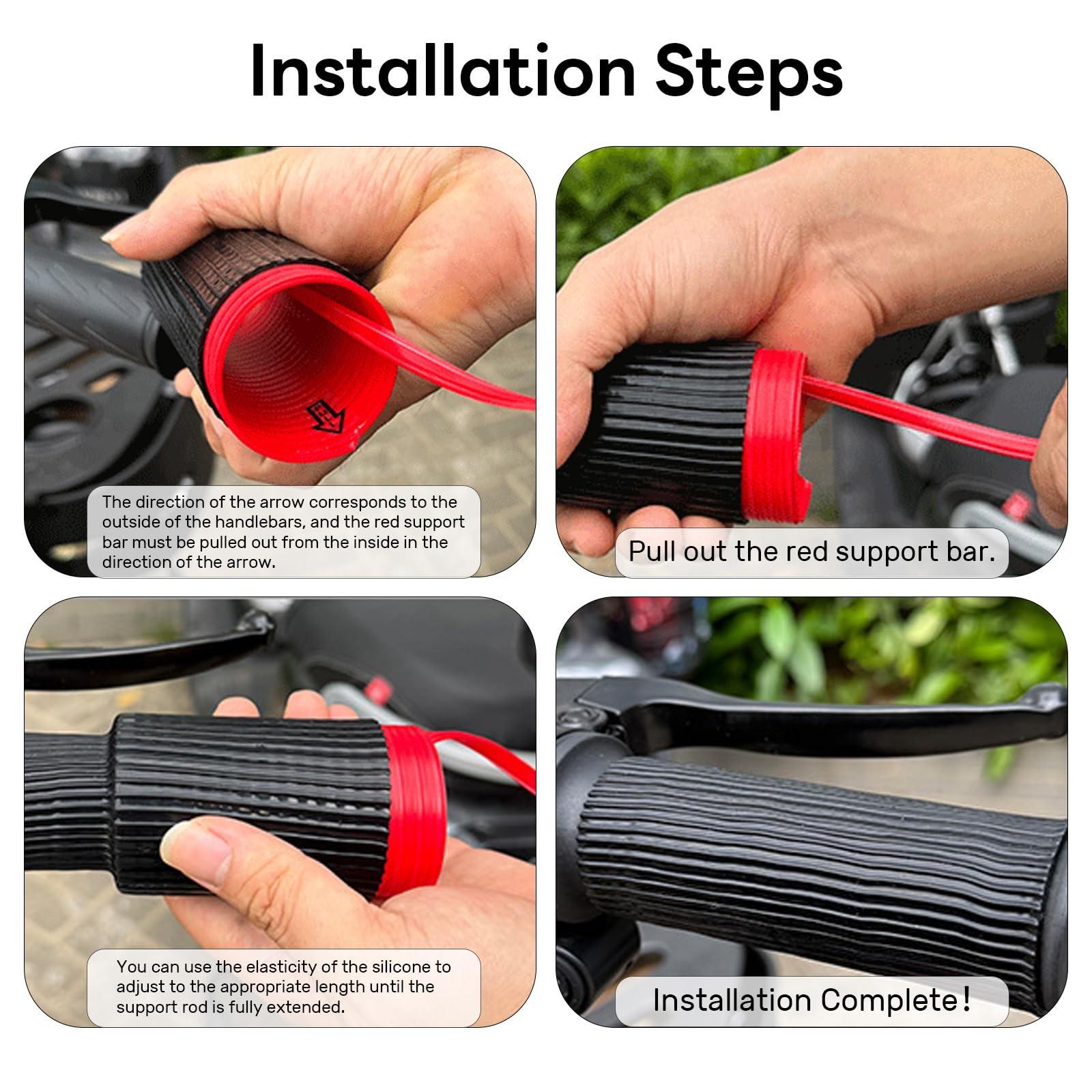 Universal Pull-Tab Silicone Handlebar Grips, Anti-Slip Wrap-Around Protective Covers, Soft Vibration-Dampening Handle Grips for Motorcycles, Scooters & Bicycles