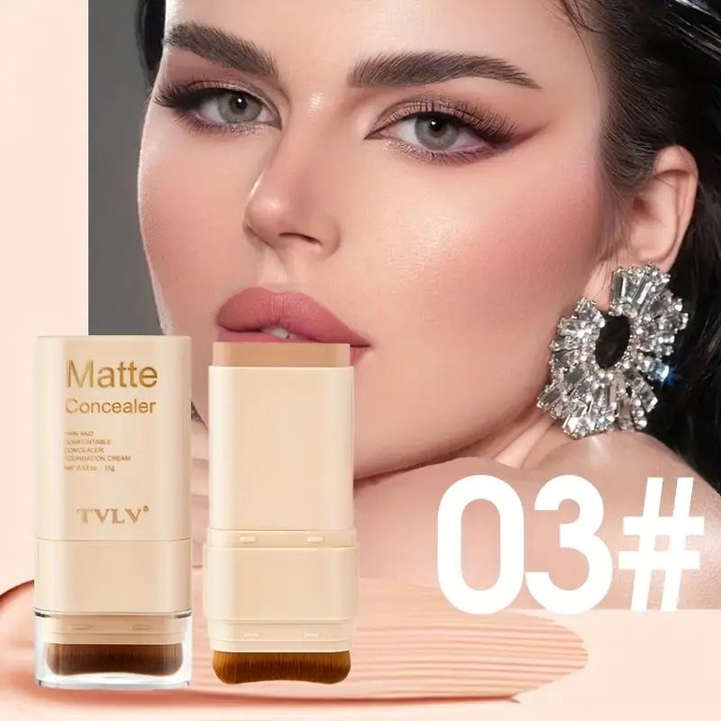 2-In-1 Foundation Concealer Stick, Long-Lasting Waterproof Matte Effect, Flawless Complexion, Internal Brush Head, Full Coverage Creamy Texture, Multi-Tones Available