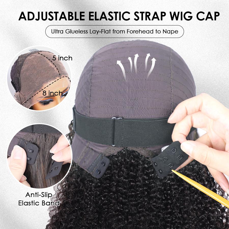 Pizazz Hair 4C Edges Curly Bye Bye Knots Bob Wig 280% Density 8x5 Lace Front Wigs Human Hair Pre Bleached Pre Plucked with Curly Baby Hair Hairline Transparent HD Lace Frontal Wig