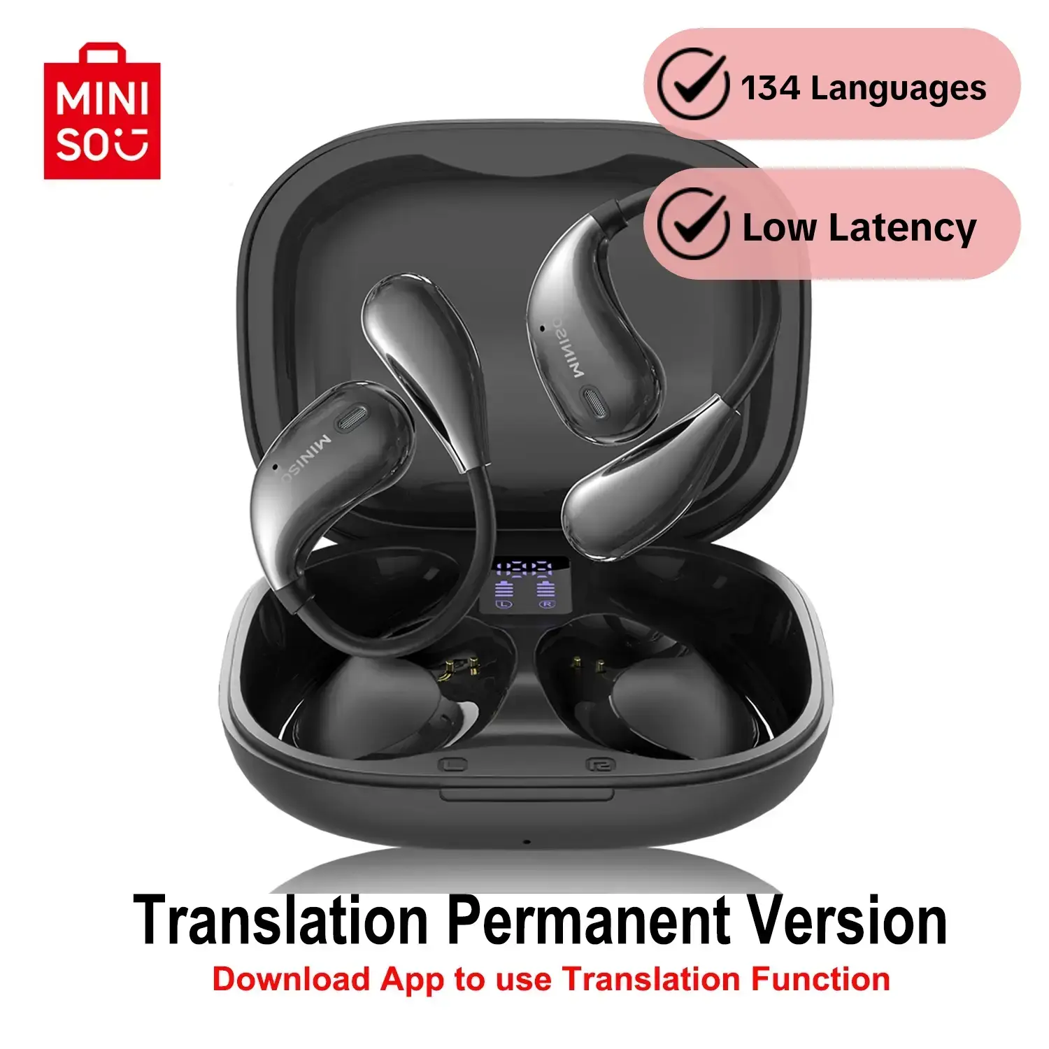 MINISO X33 AI translation earbuds with APP Support 134 Languages Wireless BT Headset,Wireless Earphone, Open-ear Design Earbuds, Open Ear Earphones, HiFi Sound Quality Music Wireless Earbuds, Gaming Low Latency Wireless Headphones