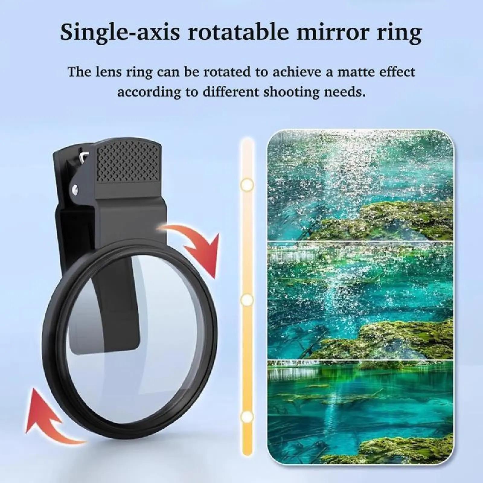 52mm Clip-On Cpl Cellphone Optical Lens Filter Kit, Circular Polarizer with Agc Glass, Mobile Phone Accessory for iPhone and Smartphones, Smartphone Lens Attachment, Camera Phone Accessories