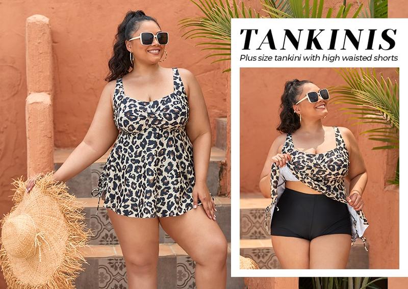 Aqua Eve Women Plus Size Tankini Swimsuit Two Piece Flowy Swimdress Bathing Suits with Shorts