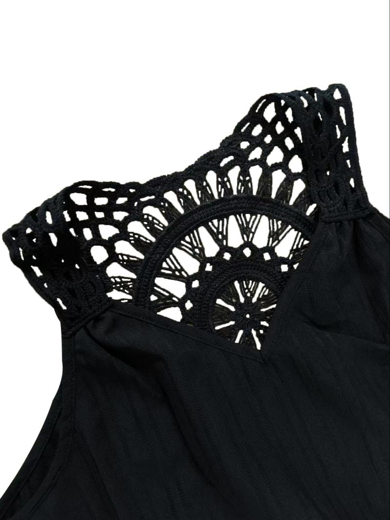 Women's Plain Cut Out V Neck Tank Dress, Casual Sleeveless Short Dress for Summer, Ladies Clothes for Daily Wear