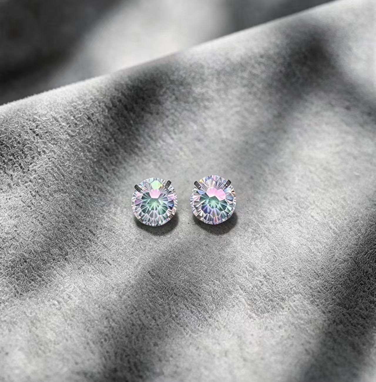 316 Titanium Steel Cartilage Stud: Prong-Set "Candy-Core" Fireworks-Cut Stone with Iridescent Tassel & Dazzling Accents