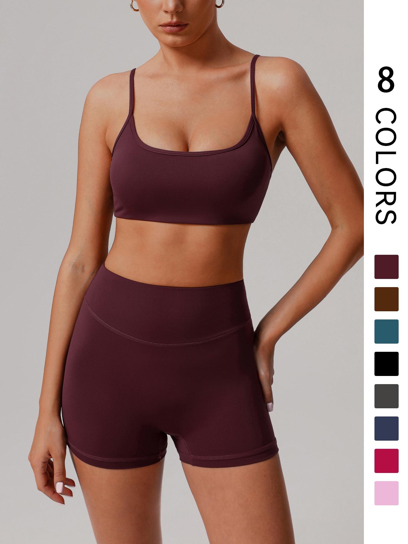 Women's Solid Color Fitness Sport Two-Piece Set, High Elastic Tank Top and High Waist Butt Lifting Shorts, Suitable for Gym and Outdoor Activities