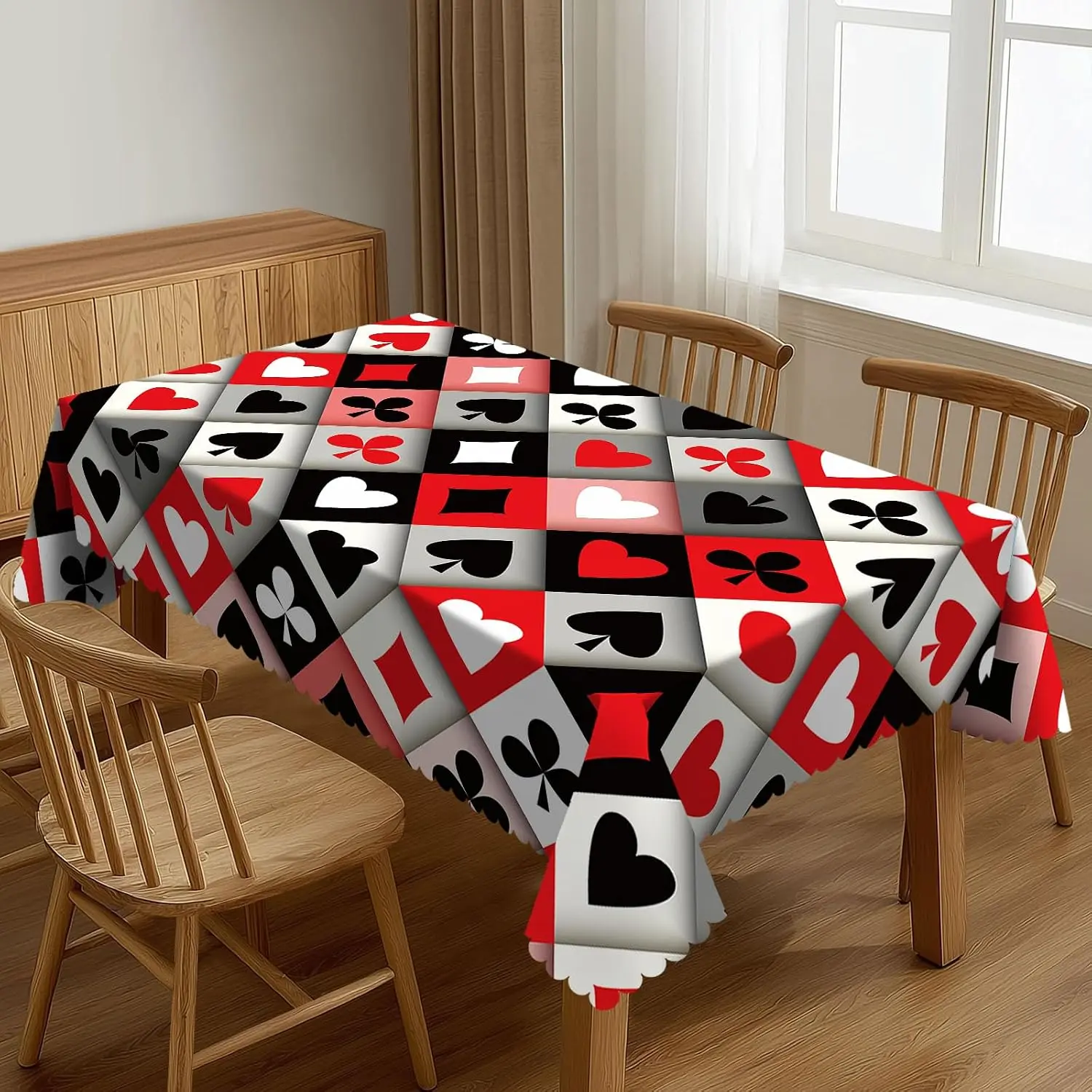 Rectangular Card Suits Decorative Tablecloth - 54x72 in Washable Poker Plaid Table Cover for Dining Room, Outdoor Party Home Supplies
