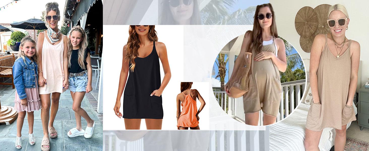 JovenPara Women's Summer Sleeveless Mini Dress Casual Athletic Dress Spaghetti Strap Short Tennis Dress with Pockets