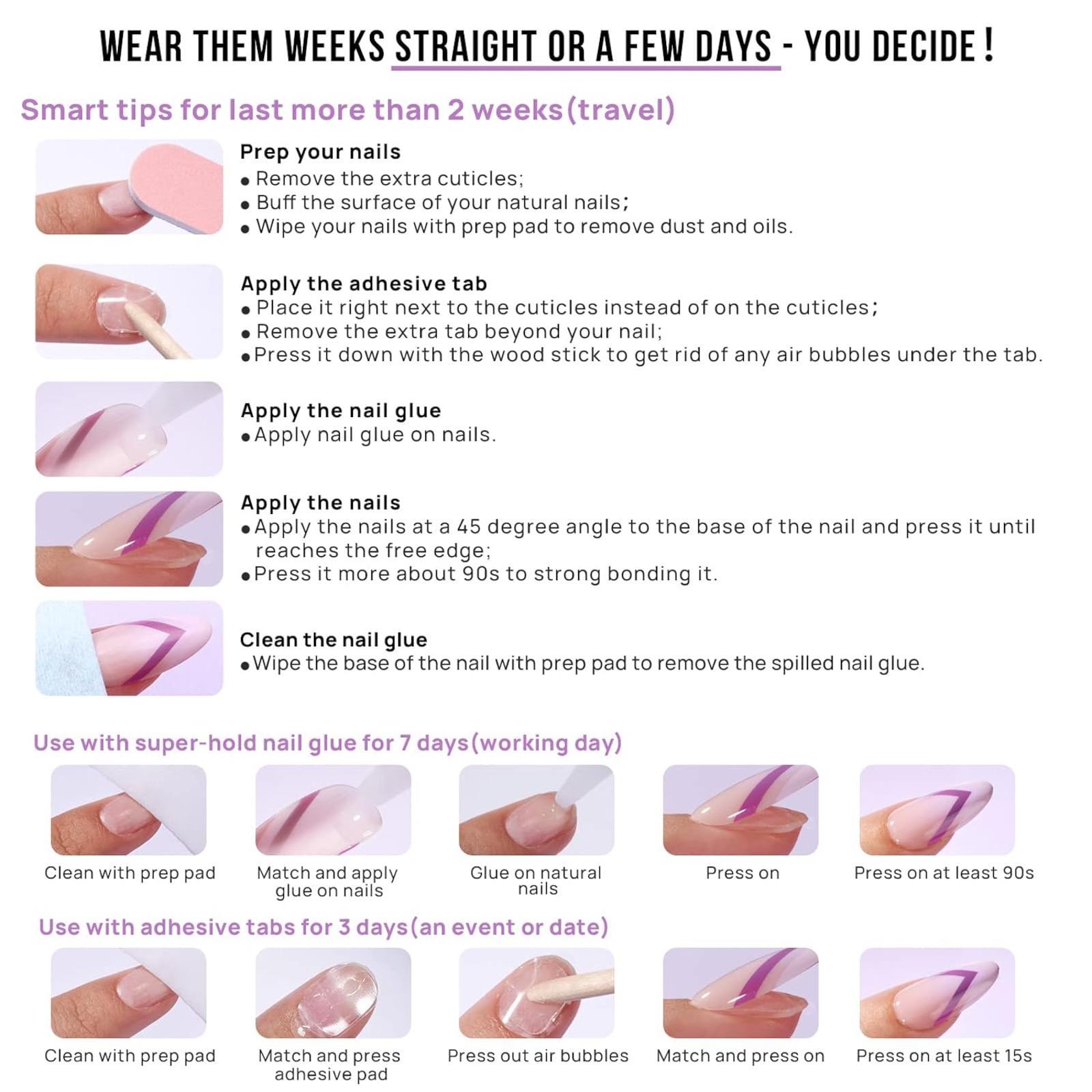 Press On Nails, Classic, Short Almond, White French Tip, Lamp-Curable 4-Week Wear, Salon-Quality Natural Nails, 10-Minute Easy Daily Application, 16 Sizes, All-in-One Complete Kit