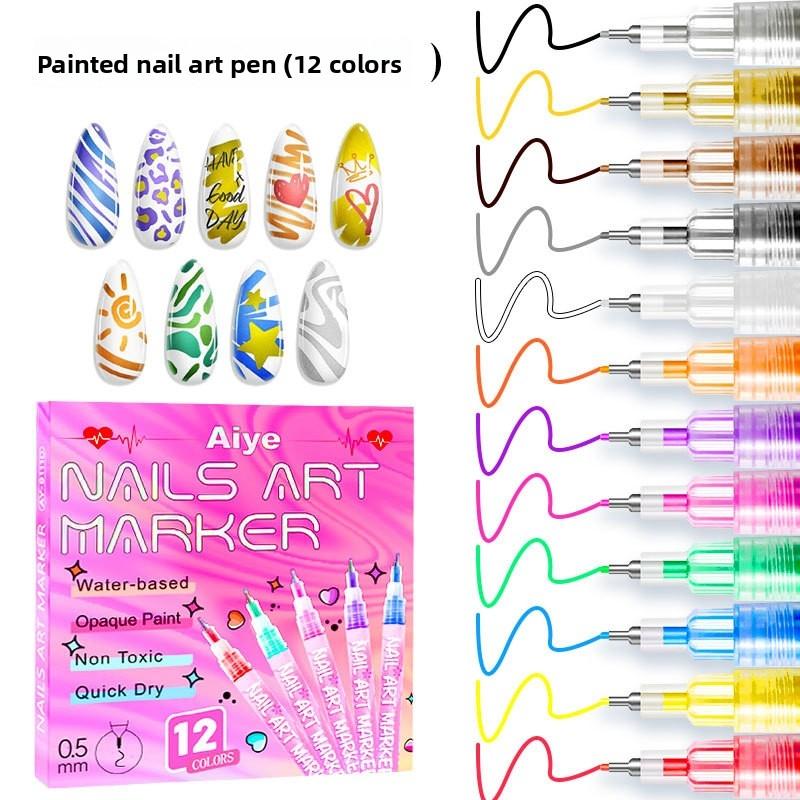 Acrylic Nail Art Paint Brush Set, Quick-Dry DIY Manicure Tools, Daily Use Nail Markers for Women & Girls, 1 Box Nail Drawing Pens