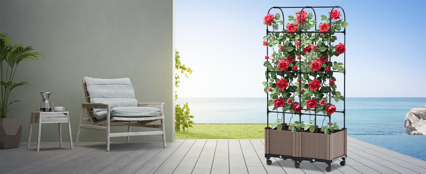 Lilypelle Raised Garden Bed Planter Boxes with Trellis, Gardening System-Self Watering Planter with Wheels, Plants Outdoor and Indoor Tomato Cage for Climbing Vegetables Plants & Herbs & Flowers summergarden Lilypelle Raised Garden Bed Planter Boxes with Trellis, Gardening System-Self Watering Planter with Wheels, Plants Outdoor and Indoor Tomato Cage for Climbing Vegetables Plants & Herbs & Flowers summergarden