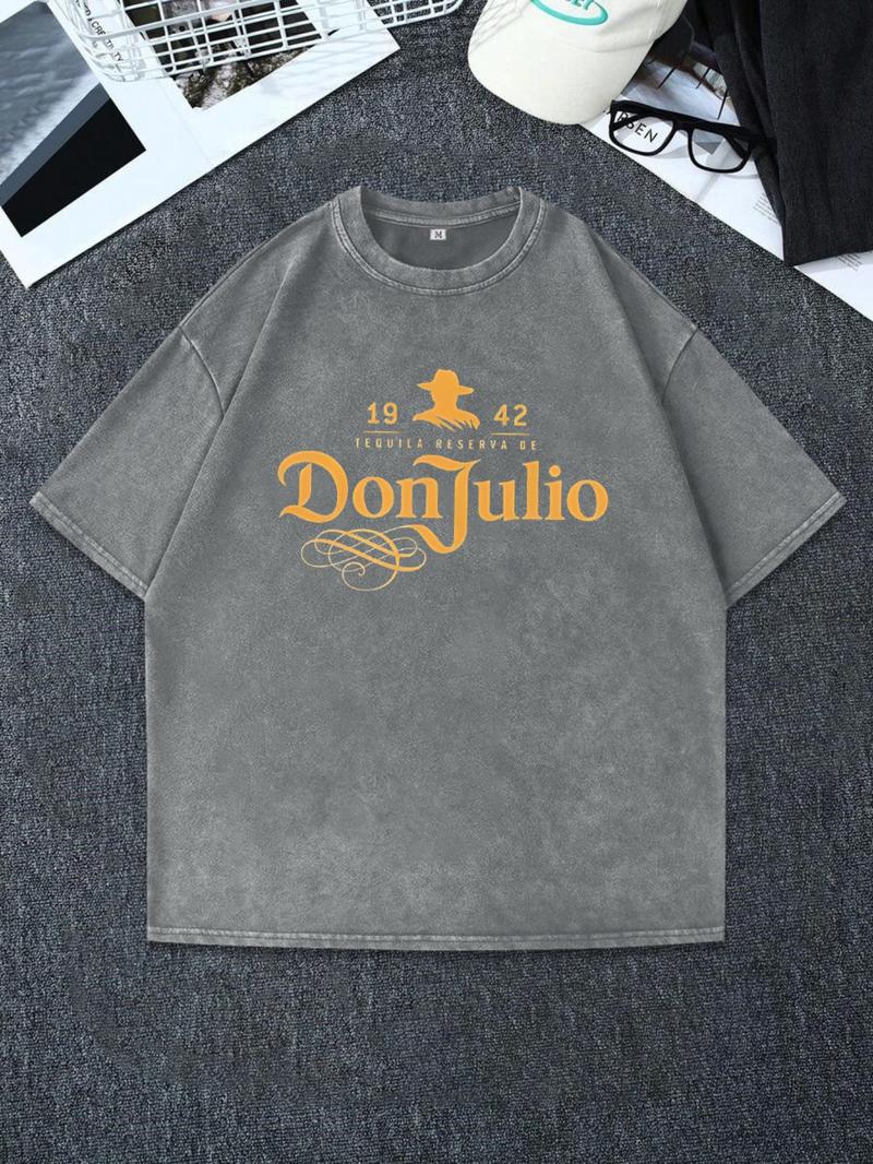 Men's Vintage Graphic Print Round Neck Tee, Regular Fit Casual Short Sleeve T-shirt, Men's Summer Top for Daily Wear, Tropical, Cotton