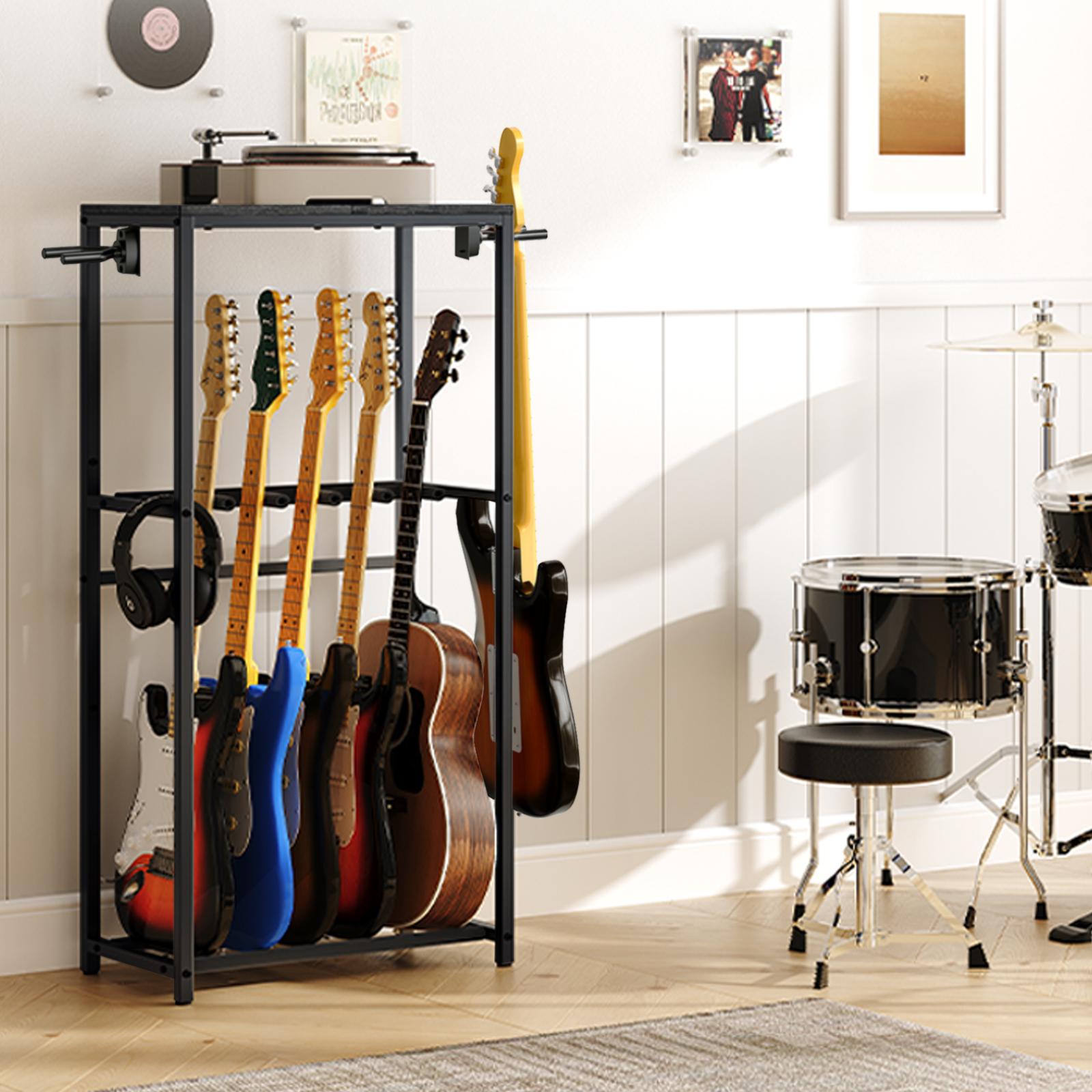 MAHANCRIS Guitar Stand for Acoustic Holder, Electric Guitar, Bass, Ukulele, Multiple Guitar Rack Holder, Floor Adjustable for Guitars, Guitar Amp Accessories, for Home Music Studio, Black