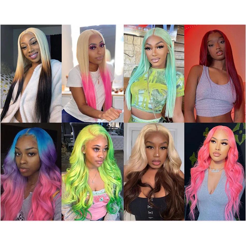 Tuneful 180% Density 613 Blonde HD Transparent 13x6 Lace Frontal Hair Wigs For Women Hot Red Straight 40 Inch Pre Plucked 613 Lace Front Hair Wigs P4/27 Hair Wig Neon Red Color