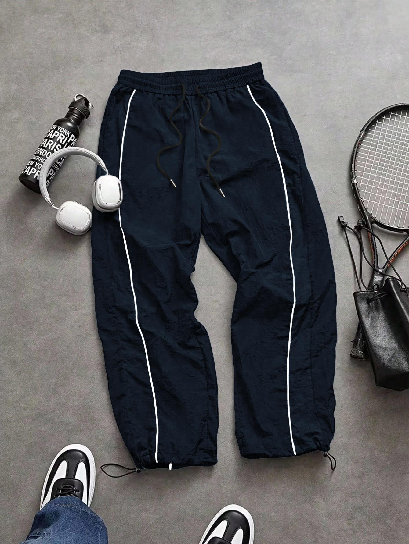 Men's lightweight, breathable, reflective printed wide-leg pants with adjustable leg openings and drawstrings, elastic waist, casual pants suitable for outdoor sports, fitness, campus commuting, street fashion, and versatile long pants