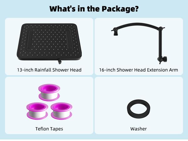 Hibbent Rain Shower Head, 13'' High Pressure Rainfall 5 Spray Mode Showerhead with 16" Shower Head Extension Arm, Solid Brass Adjustable Shower Arm Extender, Waterfall fixed Showerheads, Matte Black