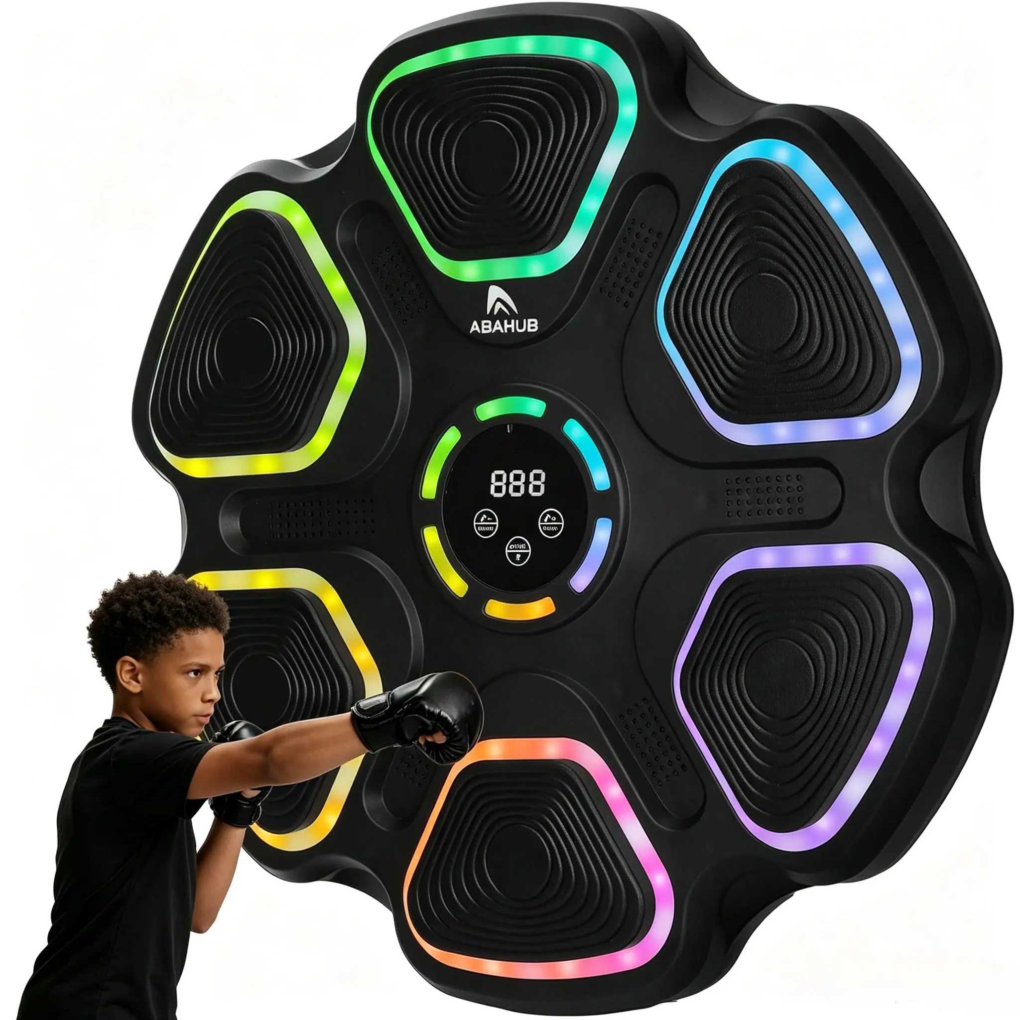 Abahub Interactive Boxing Trainer Set for Adults - 11 Modes, Bluetooth Punch Machine, 15in Wall-Mounted Target, Digital Display & Gloves Included, Home Fitness Gear with Digital Functionality That Enhances Training