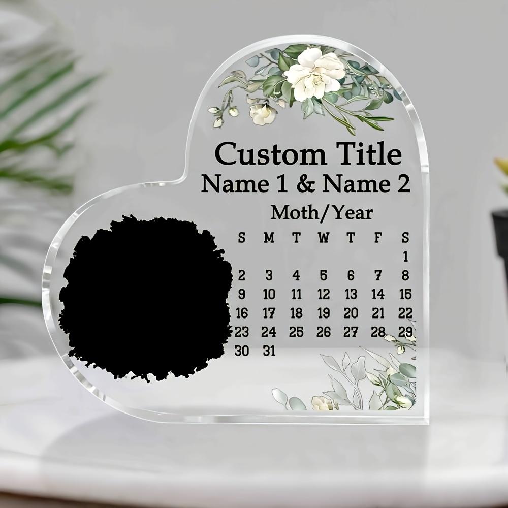 [2D Flat] [2D Flat] Custom Acrylic Heart Photo Plaque, Couple Wedding Gift, Post-Wedding Husband And Wife Acrylic Calendar Plaque, Wedding Anniversary Decoration, Anniversary Gift, Wedding Anniversary Souvenir