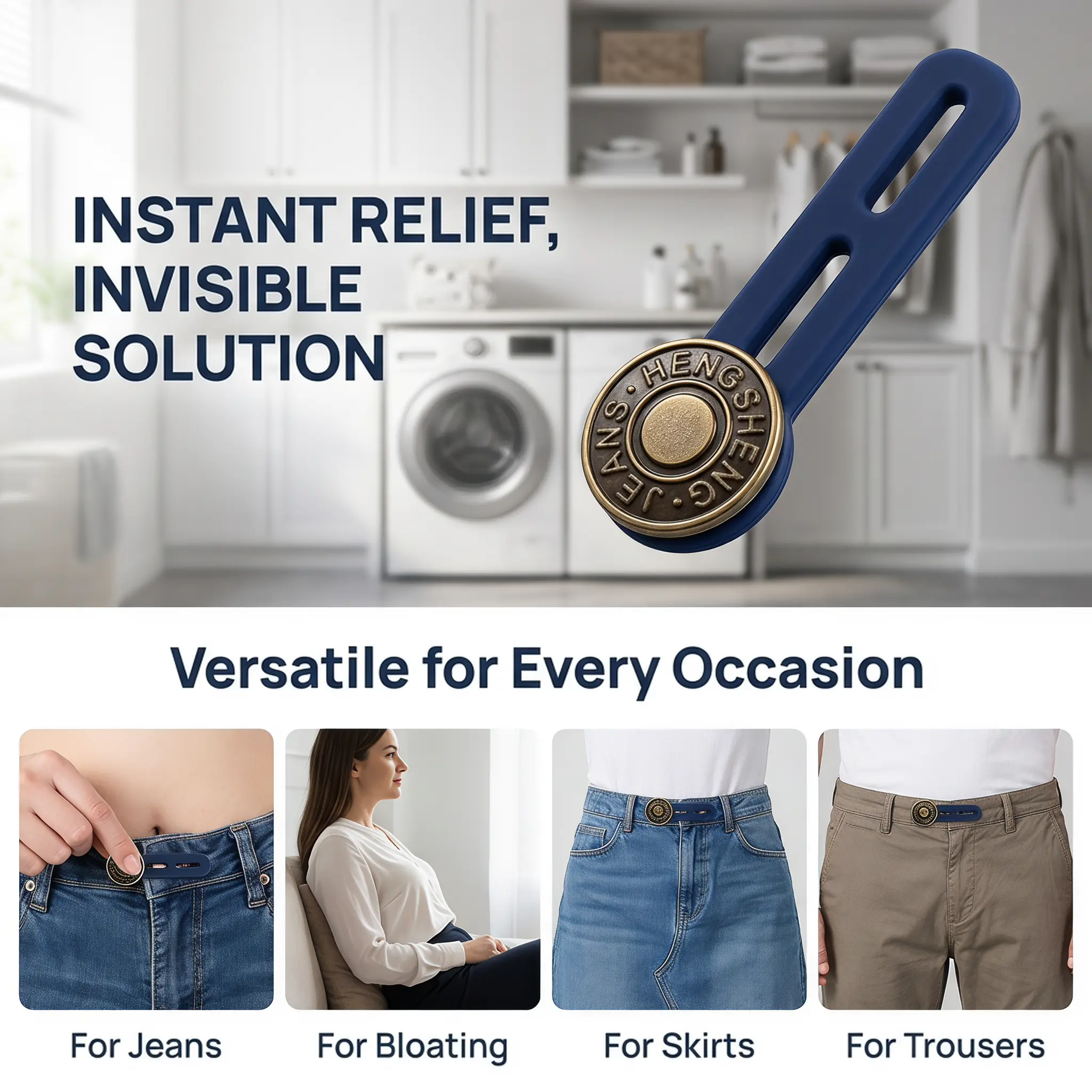 Adjustable Waist Button Extender for Pants 4 Counts Retractable No Sew Buttons Easy Installation No Tools Needed Random Style Sewing Accessories