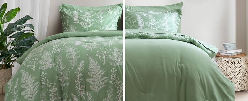 PHF 3/7 counts/set Comforter Set, Reversible Botanical Bedding Set Include Comforter, Pillow Shams, Flat Sheet, Fitted Sheet and Pillowcases