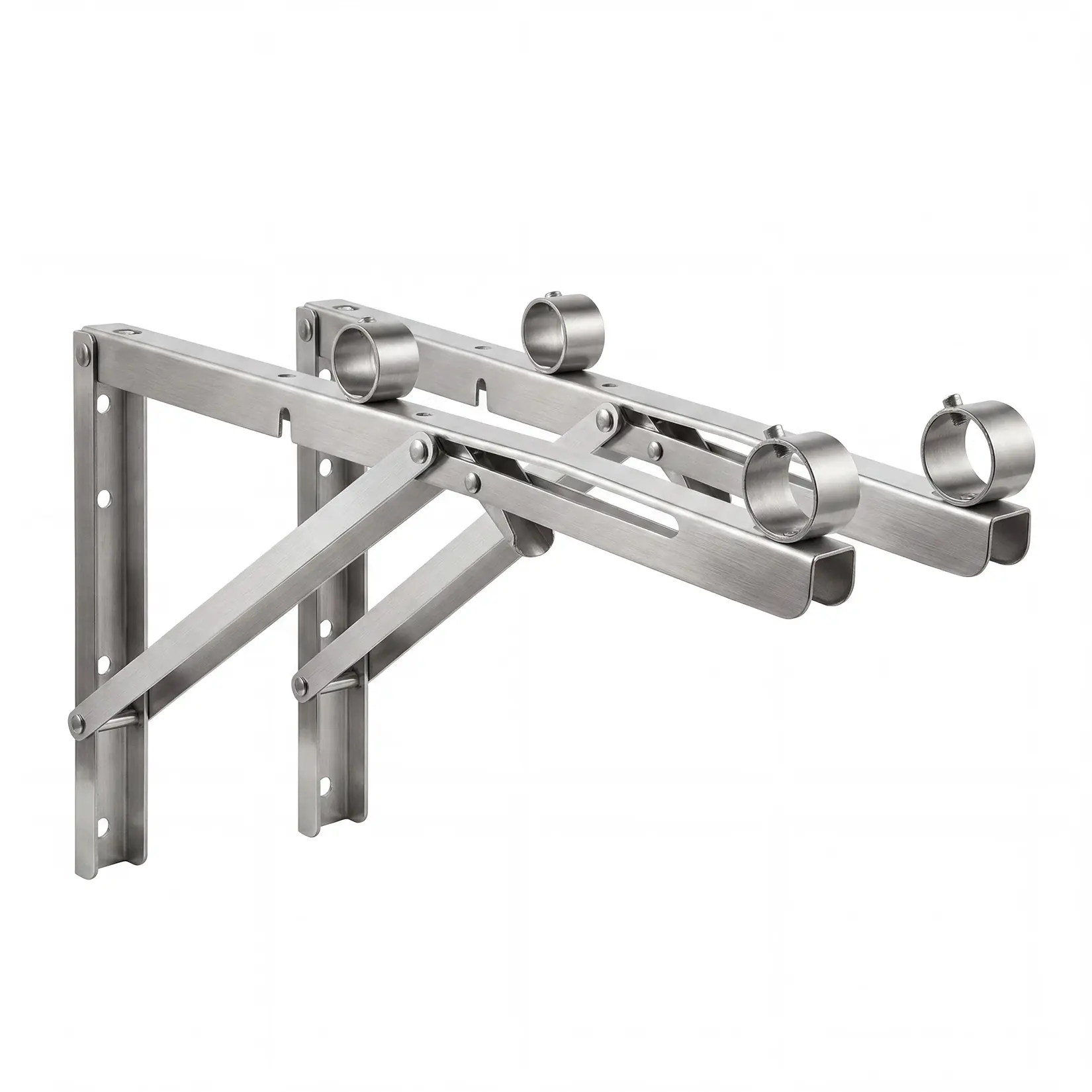 Heavy-Duty Folding Closet Rod Pair Brackets, Stainless Steel Wall Mount Shelf Brackets - Reinforced Support - Fits 32mm (1.26in) Rod, 19.7 Inches, Brushed Finish