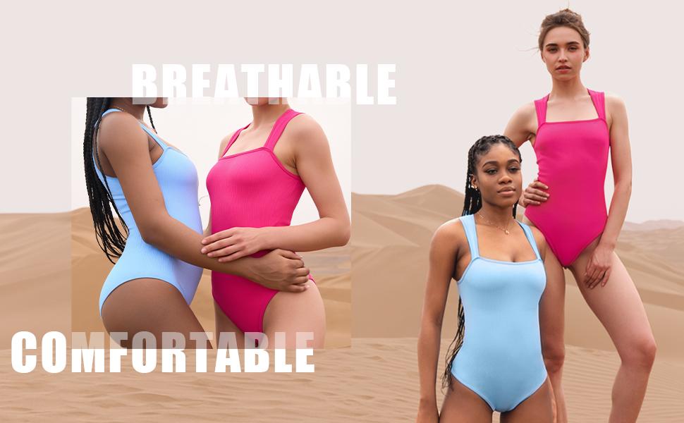 OYV Printed pattern Women's Ribbed Bodysuit-Sexy Square Neck Sleeveless Tank Top Design-Stretchy, Soft Womenswear Underwear Lady Comfort